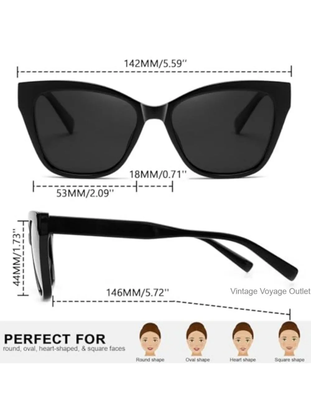 Oversized Cateye Sunglasses Women UV Protection Polarized TR90 Acetate